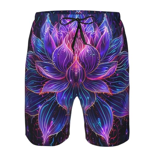 Lotus Flower Energy and Spiritual Psychedelic Neon Purple Men's Quick Dry Swim Trunks Surfing Beach Mesh Board Shorts4