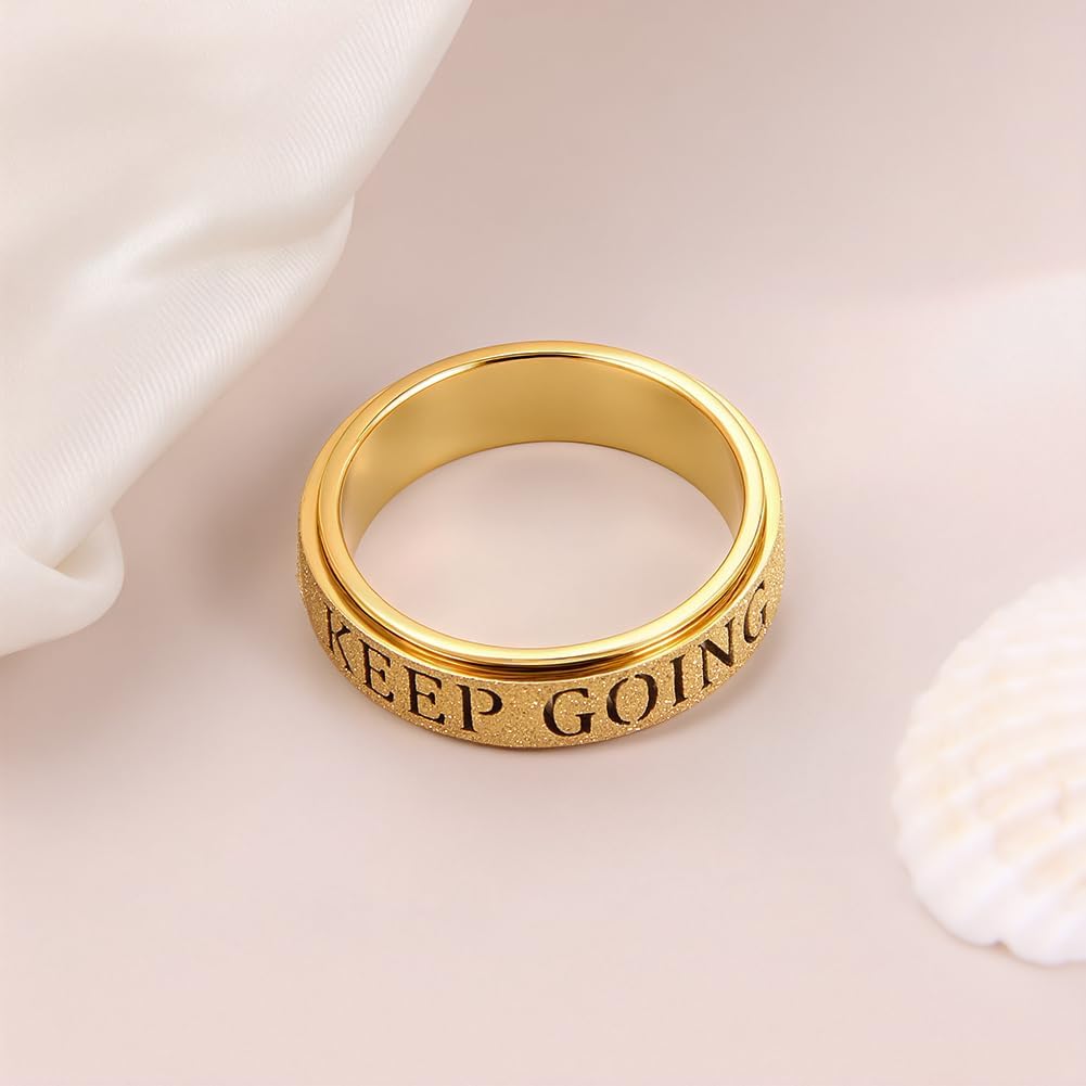 Fidget Toys Adults Anxiety Ring for Women: Fidget Spinner Cute Keep Going Symbol Thumb Ring Stainless Steel Gold Silver Black Size 5 6 7 8 9 10 - Image 6
