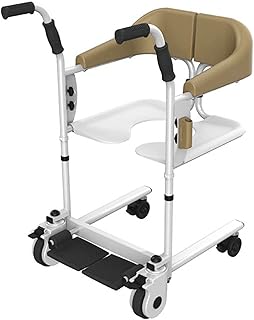 Silla de traslado de pacientes con ruedas de acero, rueda elevadora, asiento abatible a 180°, elevador multifuncional para personas mayores con discapacidad y asiento acolchado, color marrón