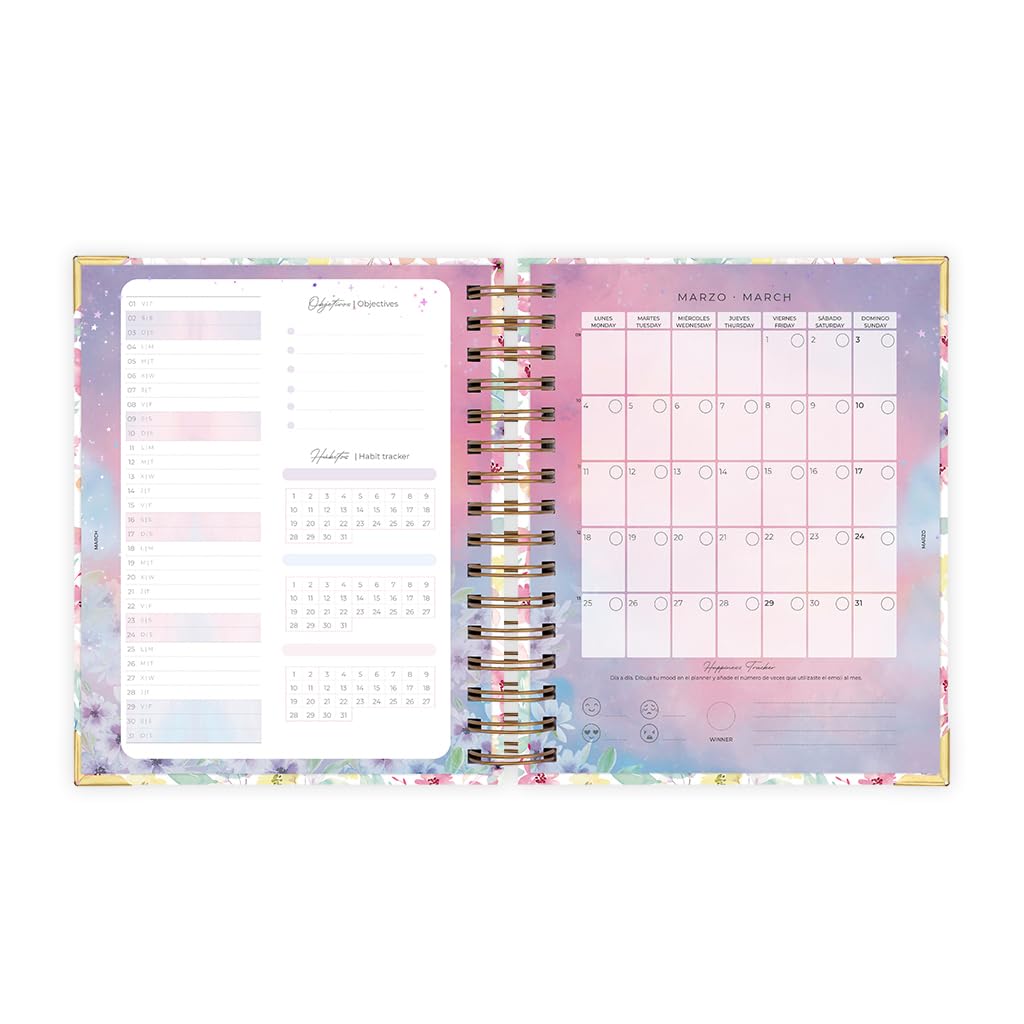 Nukua Notes - Agenda 2024 January to December (12 months) - Day Page - A5 (15.5x20.5cm) - Spanish and English - Golden rings - Martina - Image 4