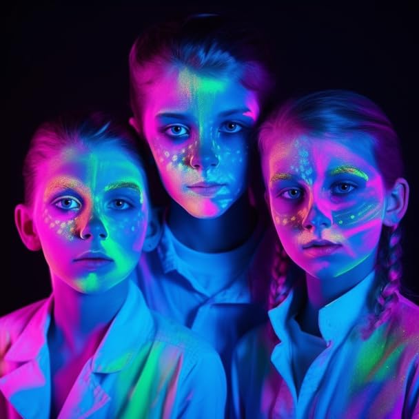 Miniatura 7 de Pintura facial UV brillante, paleta de sombra de ojos de neón de 15 colores, pintura facial a base de agua con luz negra UV para niños, paleta de