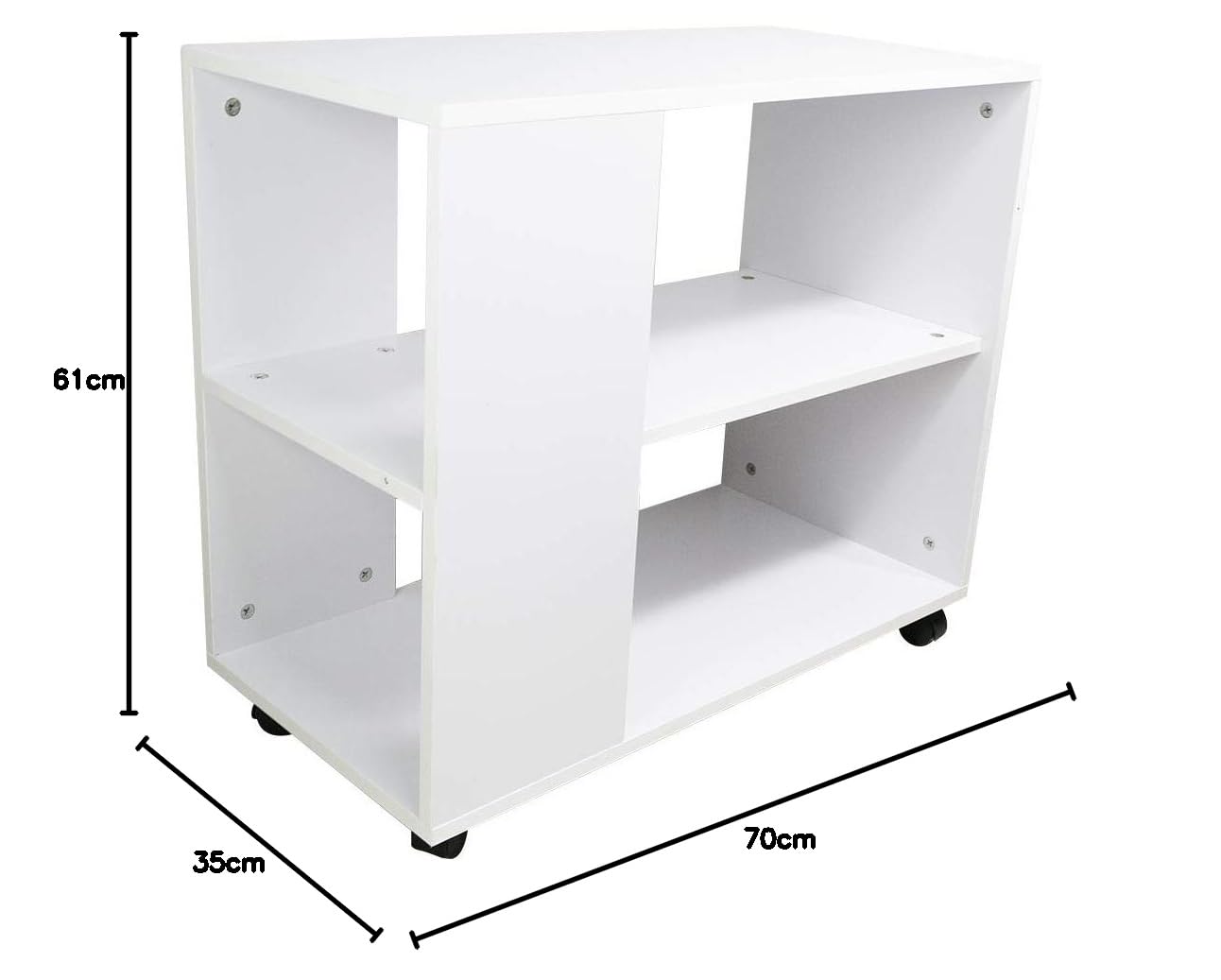 BAKAJI Libreria Bassa Scaffale 5 Ripiani con Ruote in Legno Antigraffio con strato Melaminico Tavolino Laterale Divano Design Moderno per Soggiorno Salotto Casa o Ufficio (Bianco)