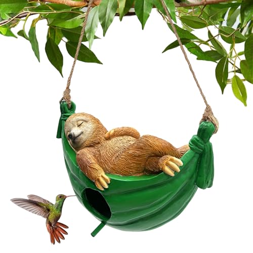 BAYN Bird House for Outside, Hanging Handcrafted Sloth Resin Outdoor birdhouses Humming Bird, Bluebird, Wren, Camper Hanging Houses nest cage