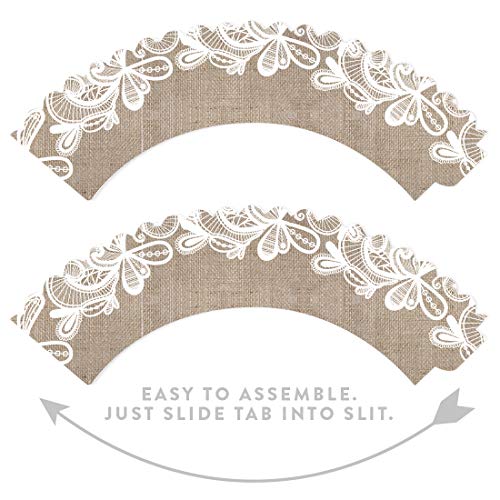 Andaz Press Party Cupcake Wrapper Decorations, Burlap Lace, 24-Pack, For Girls 1St Birthday Baby Bridal Shower Tea Party Themed Decorations #TOP3