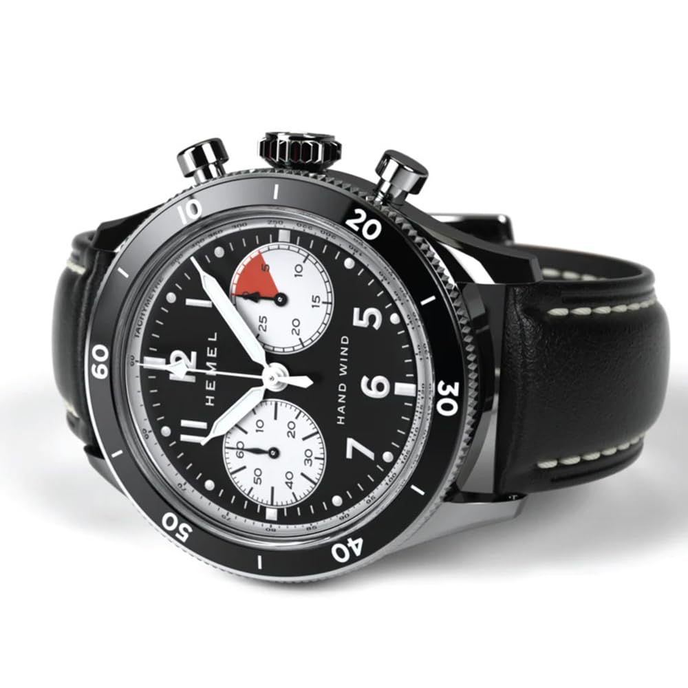 Hemel Airstream Chronograph Mechanisch Stahl Leder Weiß Schwarz Saphir Herrenuhr