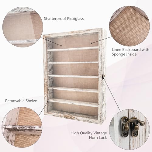Image of Shadow Box with Shelves, White 12x16 Wooden Display Cases with Shelves for Miniatures Keepsake Collectibles, Coins Military Medals Pins Wedding Flowers