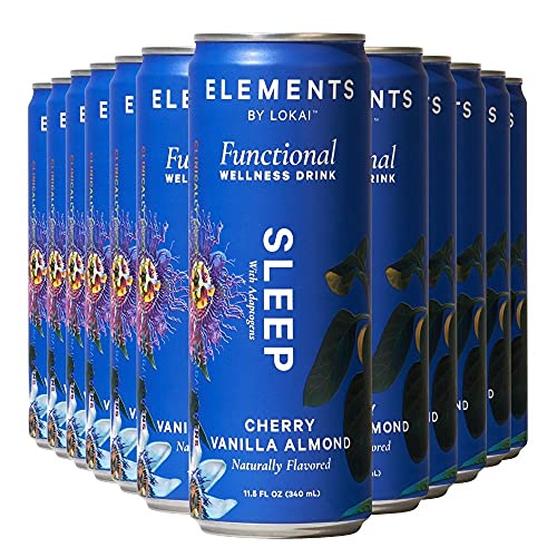 Sleep Aid Drinks by Elements | Naturally-Flavored Cherry Vanilla Almond with Ashwagandha | Melatonin-free, No Added Sugar, Low Calorie, Plant-Based | 11.5 Fl Oz (12 Pack)