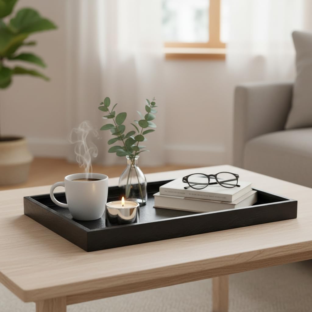 QAVOL 35 x 18 inches High-End Light Luxury Leather Rectangle Oversized Service Tray for Ottoman Tray, Coffee, Food, Family Dinner, Picnic, Party