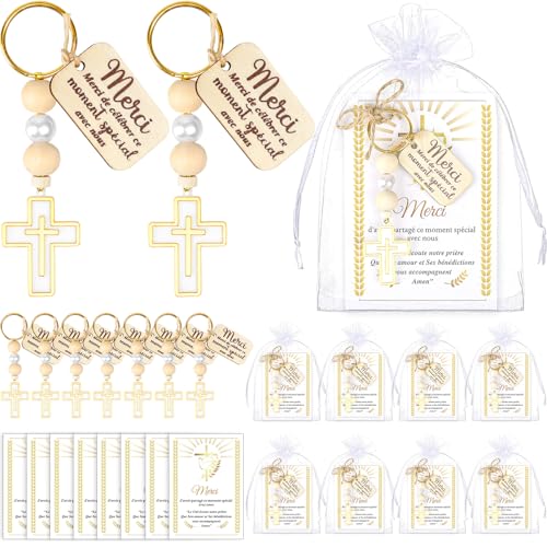 iZoeL Porte-clés de Merci en Perles - 8 Sets Cadeaux pour Baptême, Communion, Decorations Bapteme/Communion Cadeau Baby Shower/Mariage/Anniversaire/Invités