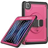 PREDCFVY Hülle for iPad Air4/Air5 10,9 Zoll 2022, for Kinder, robuste, stoßfeste mit Displayschutz/verstellbarem Ständer, Hand-/Schultergurt und Stifthalter(Rose red)