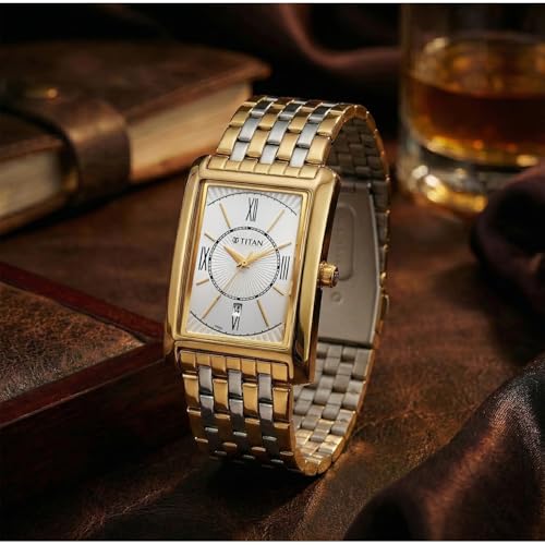 Image of Titan Regalia Allure Analog with Date and Silver White Dial Dual Tone Stainless Strap Watch for Men - 10046BM03