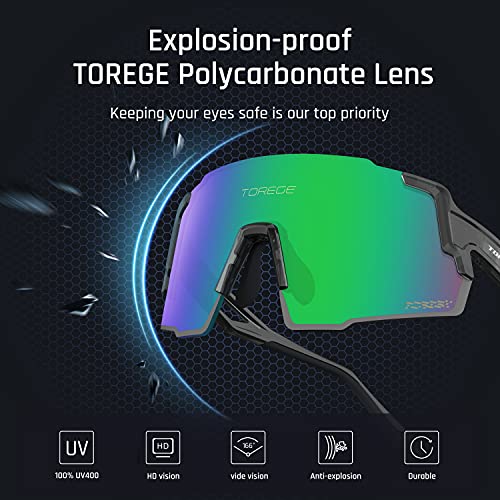 Image of TOREGE Polarized Sports Sunglasses with 3 Interchangeable Lenses for Men Women Cycling Running Baseball Glasses TR65