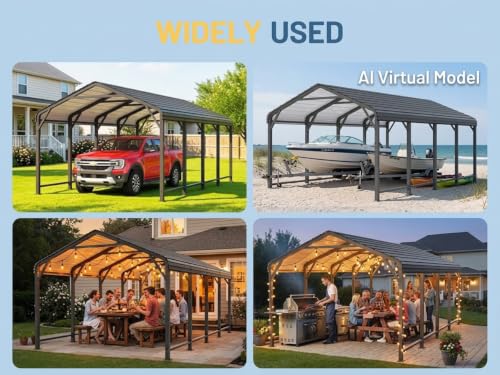 Image of Wisteria Lane 12x20FT Metal Carport, Heavy Duty Carport Canopy with Reinforced Frame and Base for All-Weather, Outdoor Garage Car Port for Boats, Tractors, Pickup Trucks or Party, Dark Gray