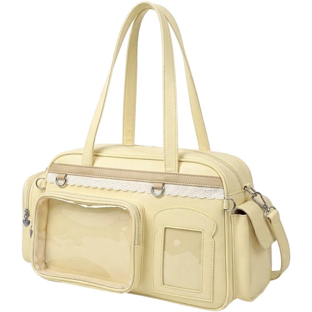 Hrippy Pu Transparent Y2k Ita Bag, Large Capacity Crossbody Pack for Women Concert Badge Display and Daily Outfit Match