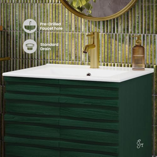 Image of Swiss Madison Cascade 24 inch Freestanding Bathroom Vanity in Green Oak with Sink Top