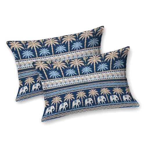 Image of BLOCKS OF INDIA Hand Block Printed 200 TC Cotton Super King Size Bedsheet(106 x 106) | Pack of 1, Batik Blue Elephant