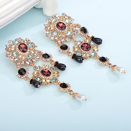 Boho Fashion Punk Gothic Black Tassels Earrings Rhinestone Retro Pearls Statement Halloween Earrings Dangling Earrings Chandelier Long Drop Earrings for Women4