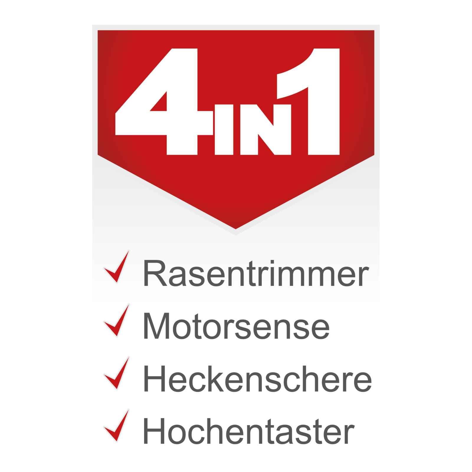 Scheppach Benzin Multigartengerät MT33P Multifunktionsgerät | 4in1 - Rasentrimmer Kettensäge Motorsense Heckenschere | 1,22PS Leistung | 2-Takt-Motor | inkl. Schultergurt und Hüftschutz