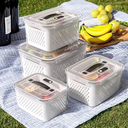 Image of The Better Home (Pack of 4 Food Containers | Storage Box for Fridge | Vegetable Fruit Boxes | Refrigerator Storage Box | Containers With Lid | Handheld Strainer Basket| Transparent