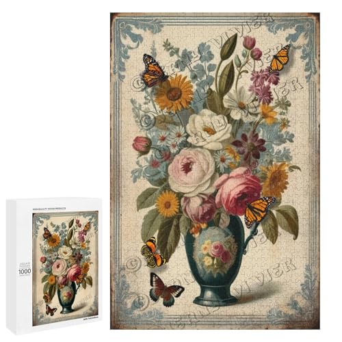 Rompecabezas de 1000 Piezas con Flores Francesas para Adultos - Rompecabezas de Madera Romántico para Noches de Calma, Decoración Artística para Ella miniatura 1