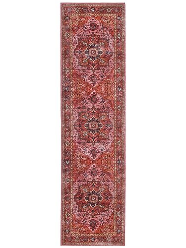 RugVista Georgia Oriental, Alfombra Moderna, Pelo Corto, 80 x 300 cm, Moqueta de Pasillo/Runner, Calidad Oeko-Tex Standard 100, Chenilla, Pasillo, Dormitorio, Cocina, Salón, Despacho, Rojo/Rosa