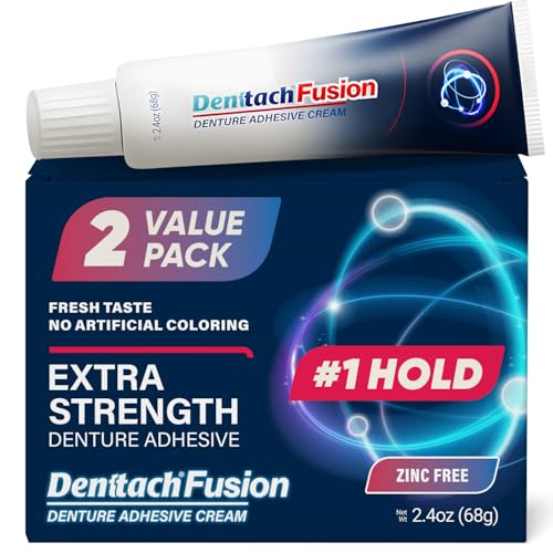 Denttach Fusion Denture Adhesive (Pack of 2) 2.4 Ounce Ultra Strong Hold and Seal Dental Adhesive Cream for Dentures and Partials Zinc Free Denture Glue