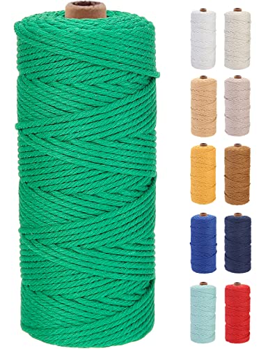 GOHOF Premium Cotton Macrame Cord, 3mm x 100m, 4 Strand Twisted, Dark Green, 3MM ×100M
