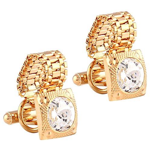 Miami Crystal Gold Diamond Cuff Links for Mens Cufflinks Set for Men with Gift Box