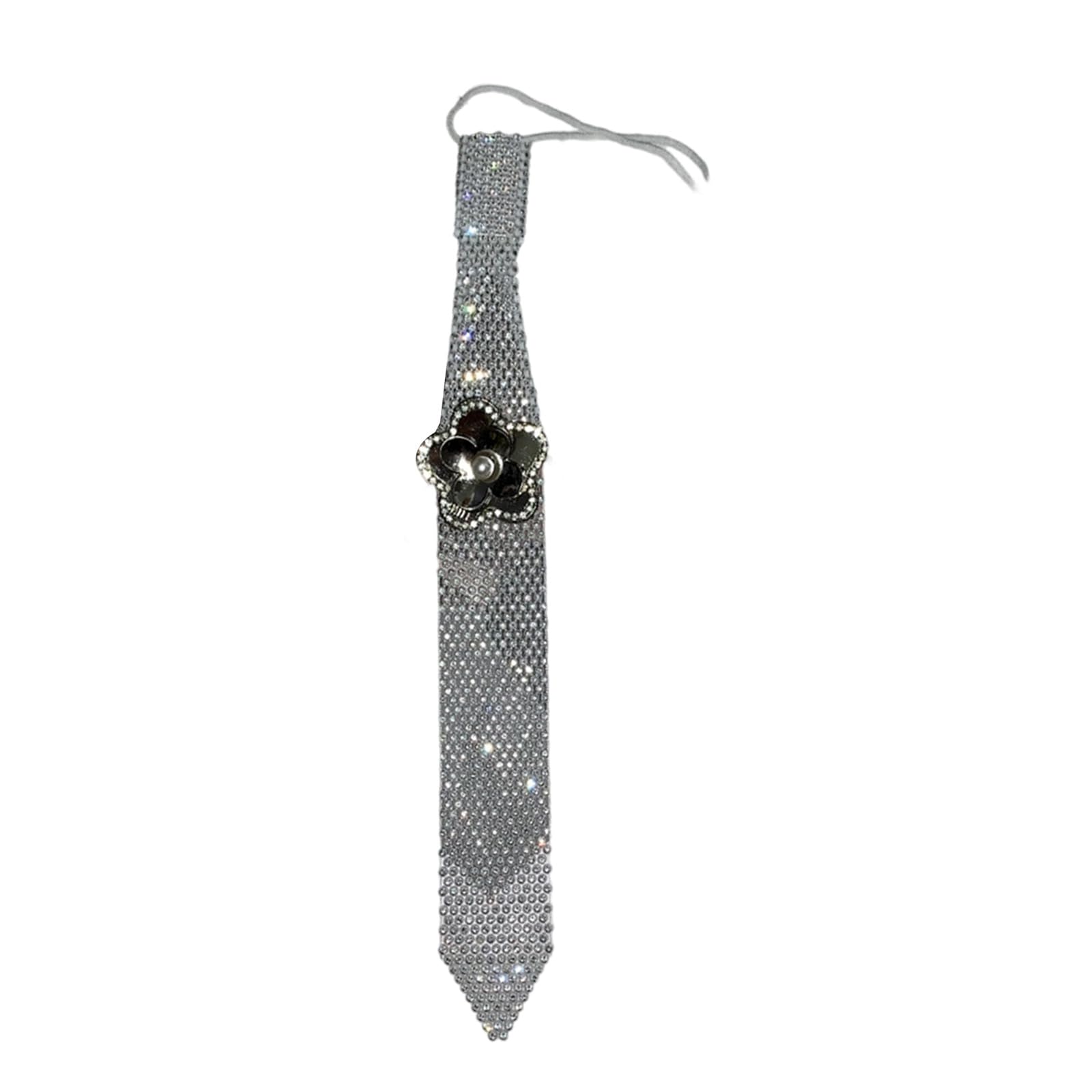MICFENY Lightweight Girls Punk Ties Breathable Shirt Necktie With Flower Rhinestones Easy To Wear For Business Casual Event