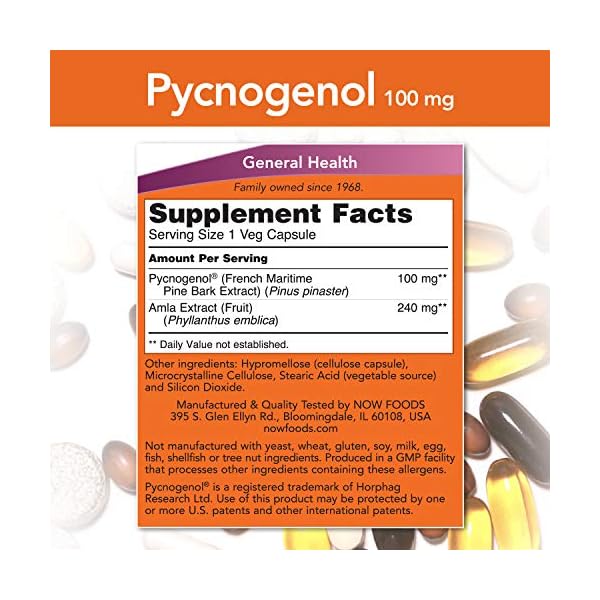 NOW-Supplements-Pycnogenol-100-mg-a-Unique-Combination-of-Proanthocyanidins-from-French-Maritime-Pine-with-Amla-60-Veg-Capsules NOW Supplements, Pycnogenol 100 mg (a Unique Combination of Proanthocyanidins from French Maritime Pine) with Amla, 60 Veg Capsules