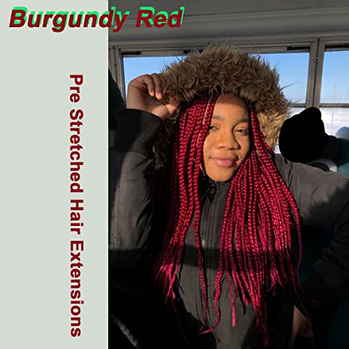 Leeven 8 Packs Red Pre Stretched Braiding Hair Extensions 20 Inch Yaki Hot Water Setting Fiber EZ Braid Pre-stretched Braiding Hair for Box Braids Knotless Braids /26 Inch 900# - Image 3