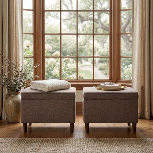 Image of HomePop 24 inch Dinah Collection Storage Ottoman - Chocolate Brown
