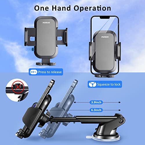 Suuson [Upgraded] Car Phone Holder Mount -3In1 Long Arm Phone Holder For Car, Suitable For Car Dashboard/Windshield/Vent, Car Adjustable Phone Holder, Compatible With All Smart Phones And Cars (Gray) #TOP1