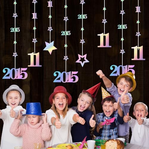 Image of Eucutur Iridescent 11th Birthday Decorations for Girls Boys, Pre-Strung Glitter Twinkle Number Vintage 2015 11 Years Old Hanging Streamer Banner Party Supplies, Eleven Birthday Gift Decor