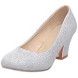  SUCREVEN Mujer Bride Tacón Ancho Elegante Boda Zapatos Punta Redonda Vestido Zapatos Plateado Talla 41 Eu/43Cn