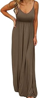 Women's Sleeveless Summer V Neck Spaghetti Strap Casual Loose Empire Waist Maxi Dresses - Buy now