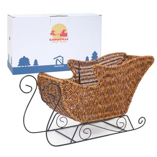 WeeNest Christmas Sleigh Basket Gift Basket Christmas Decorations Holiday Decor Sled Ornament Resin Wicker Toffee