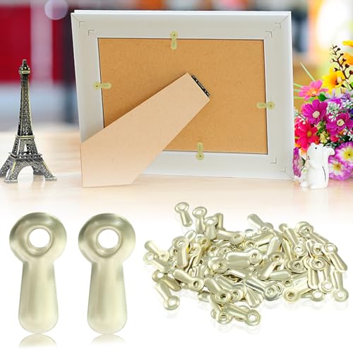 Image of Jiozermi 100 Pcs Metal Picture Frames Turn Button Fasteners with 100 Pcs Screws, Photo Frame Hardware Photo Frame Clips for DIY Frame Drawing Picture Photos Posters (Gold)