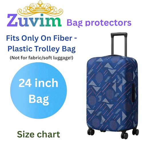 Image of Luggage Cover Trolley Covers for Suitcase Washable Dust Proof Anti-Scratch Protector Polyester Printed Stretchable Fabric (Fits Fiber /Plastic Trolley Bags Only) Blue 24 Inch