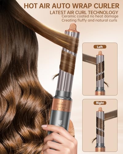 Image of Hot Air Brush Hair Styler, 6 in 1 Hair Dryer Brush Auto Wrap Curlers Frizz-Free Styling Tool for All Hair Types Fast Drying, Curling, Smoothing, Volumizing & Straightening with Negative Ion