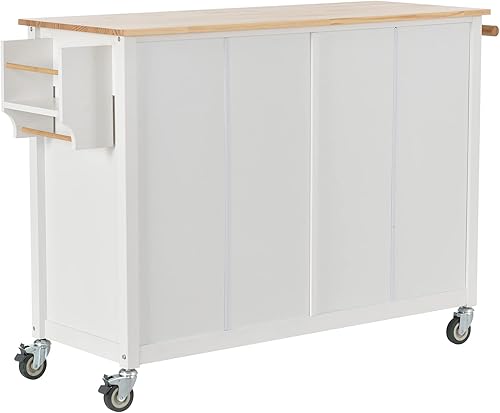 Miniatura 8 de LUMISOL Carrito de isla de cocina rodante con parte superior de madera maciza para cocina, carrito de almacenamiento móvil con ruedas con 2 cajones