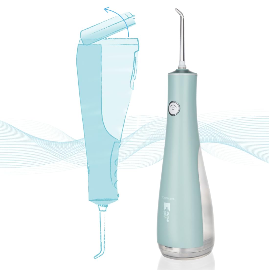Edelwhite Flosserpik Power SPA - Irrigador bucal portátil con batería muy potente, 3 intensidades de chorro de agua, 4 cabezales diferentes, toalla de mano