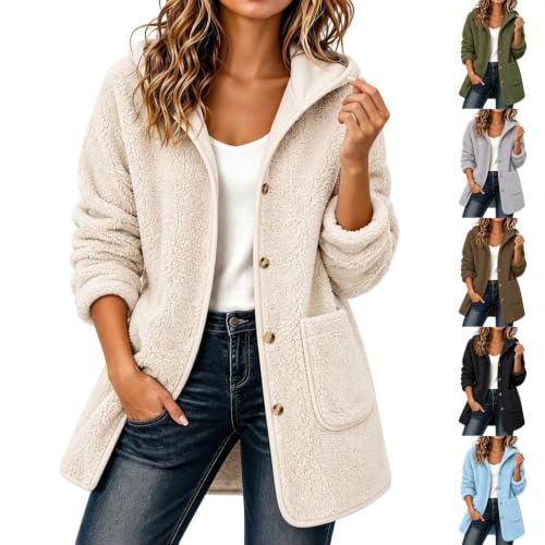 Fuzzy Jackets for Women Plush Sherpa Fleece Stand Collar Button Down Jacket - image 1