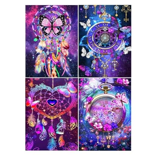 DCIDBEI 4 Pack Diamond Painting Atrapasueños 30x40 cm Cuadros de Diamantes con Atrapasueños Punto Diamante Pintura con Diamantes Atrapasueños Colgante Atrapasueños Manualidades kit Adultos