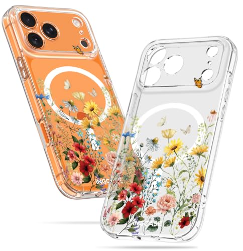 Ingcase Cute Magnetic Case for iPhone 17 Pro Max - Clear Slim Phone Cases Compatible with MagSafe Retro Flower Pattern Unique Design for Women Girls Girly Soft TPU Protective Cover for Apple 17ProMax by Ingcase - Used condition - US$7.42