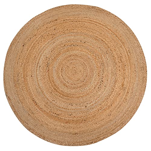 Homespice 100% Jute Area Rug 4 Feet- Round Natural Fibers- Braided Rug Hand Woven Natural Carpet - Home Decor For Living Room Hallways Bedroom (Natural- 4' Round) #TOP3