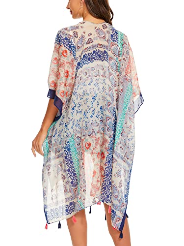 Image of Breezy Lane Women's Kimono Cardigan Summer Swimsuit Coverups Beach Cover Up with Floral Print for Vacation
