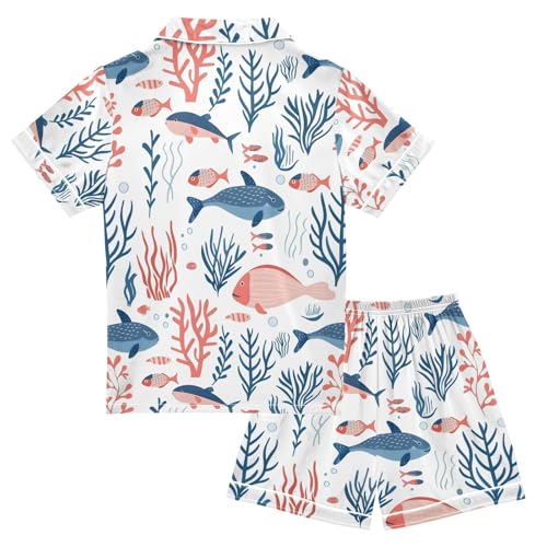 ALAZA Fish Coral Reef Pajamas Satin Pajama Set Short Sleeve Button Down Sleepwear2