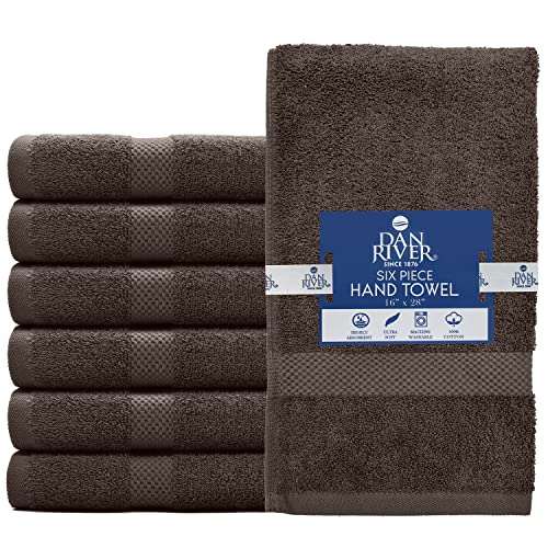 Image of DAN RIVER 6-Pack Premium Hand Towels (16x28 Inches) - 100% Cotton, Ultra Soft, Lightweight, Highly Absorbent Towels for Bathroom, Spa, Gym, Salon, Hotel, and Travel - Brown