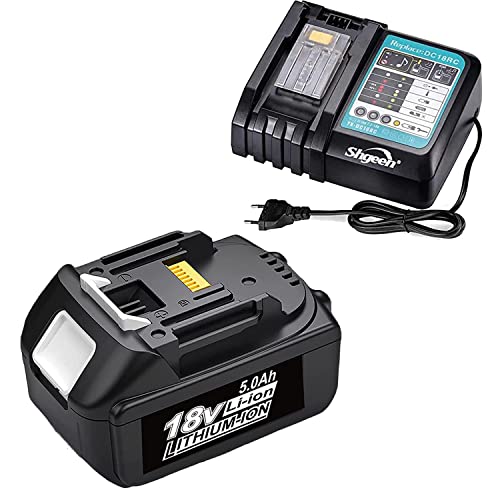 SHGEEN 18V 5,0Ah Ersatz Akku + DC18RC 3A 18V Ladegerät mit LED-Bildschirm für Makita BL1850 BL1860B BL1860 BL1840 BL1845 BL1835 BL1830 LXT-400 Batterie DC18RA DC18RD Cover